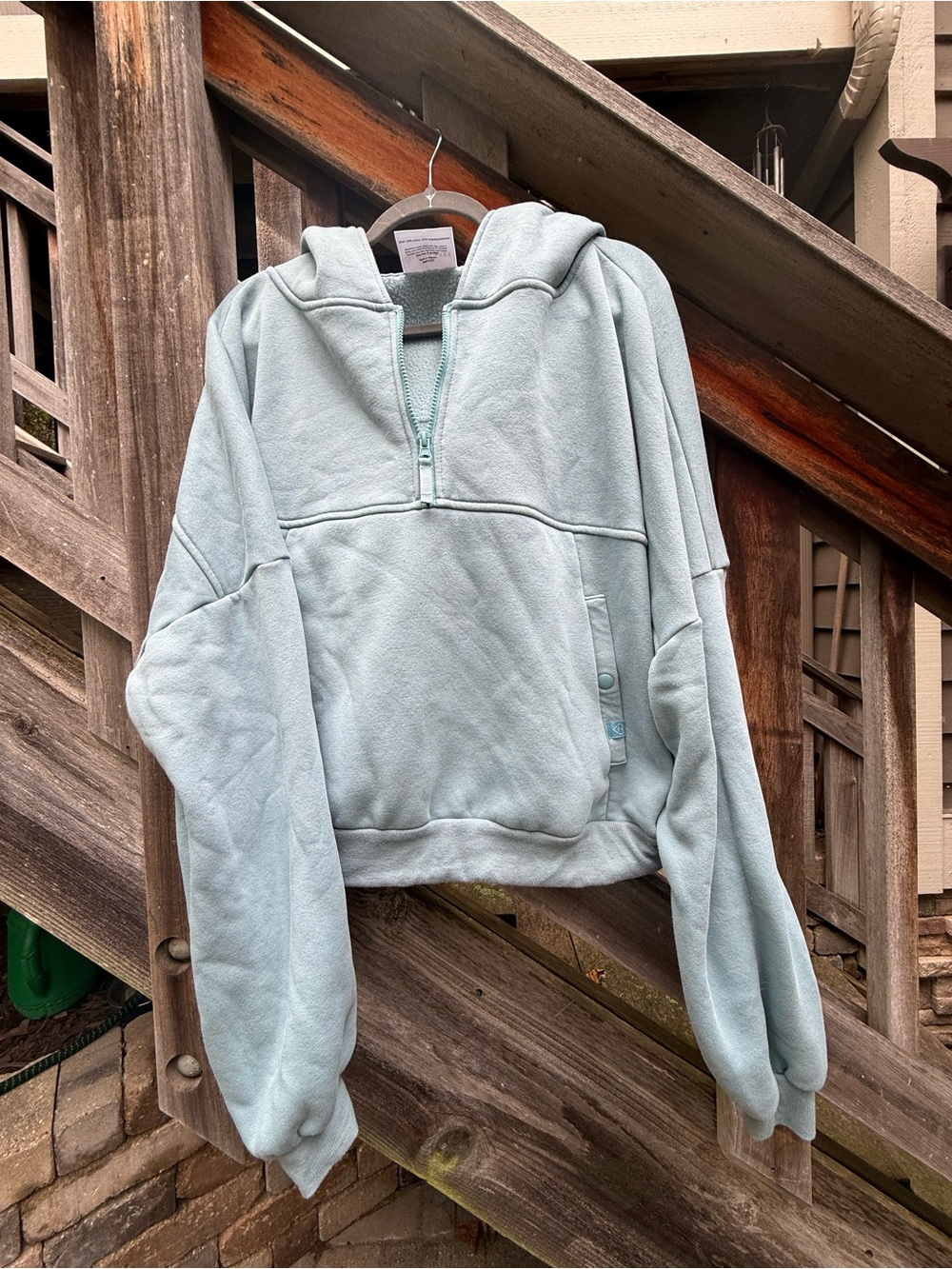 Women's Light Blue Hooded Quarter-Zip Pullover Sweater